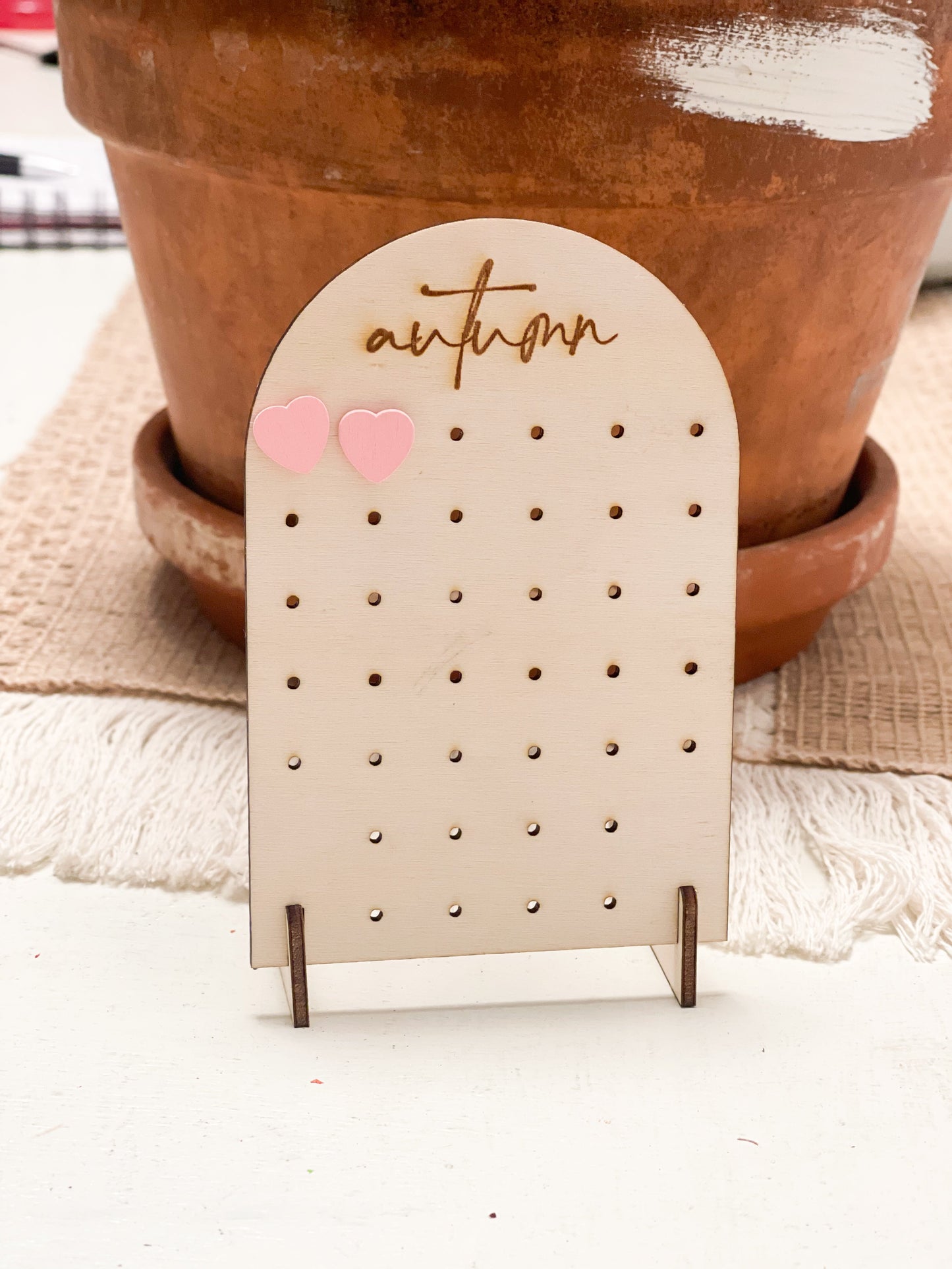 Custom earring stand - wooden engraved